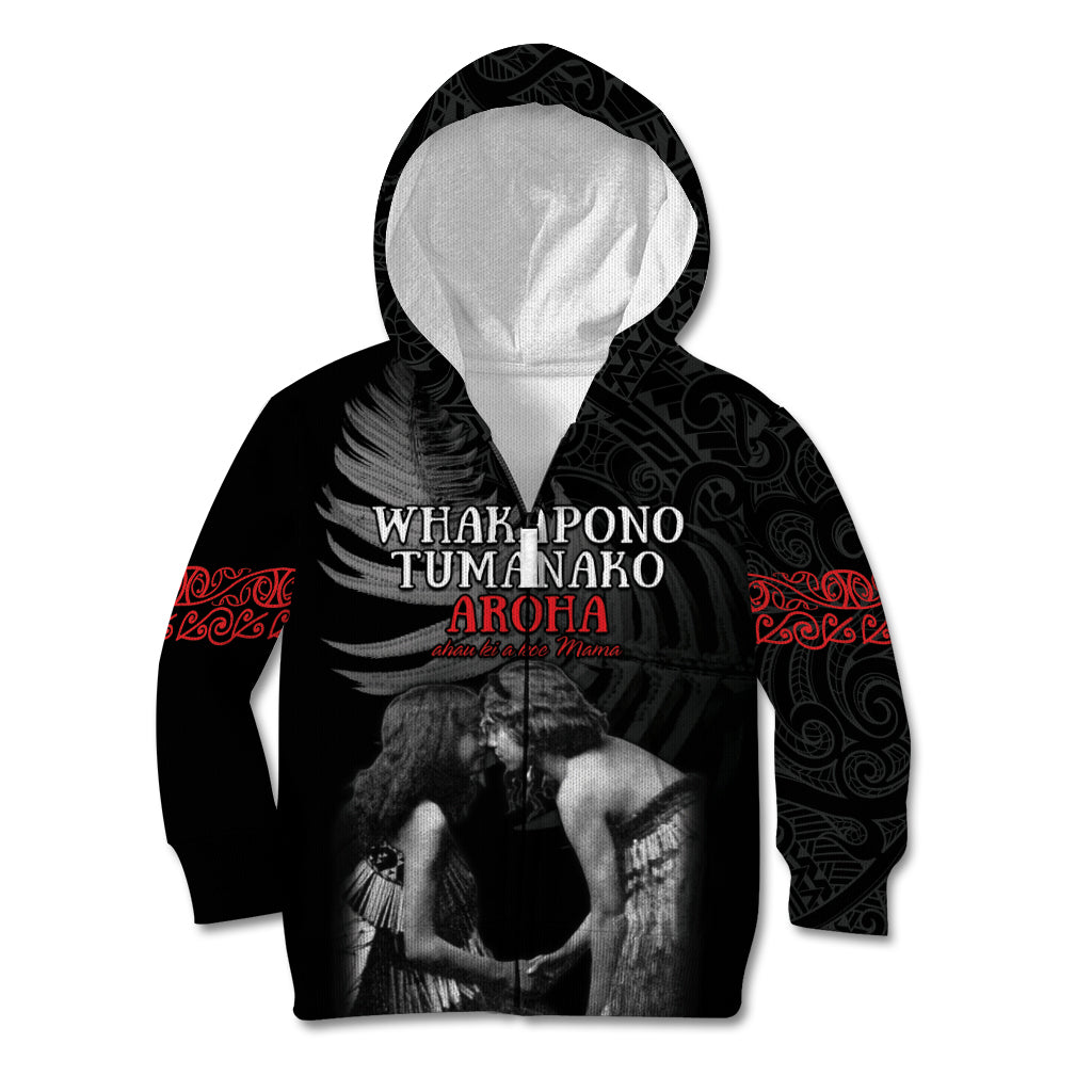New Zealand Mother's Day Kid Hoodie Maori Hongi Aroha Ahau Ki A Koe Mama LT9 Zip Hoodie Black - Polynesian Pride