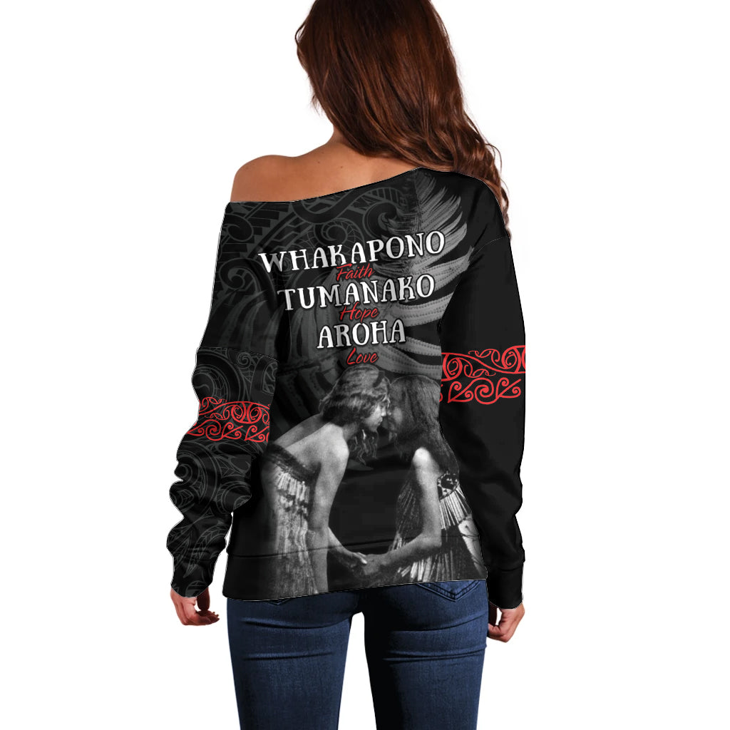 New Zealand Mother's Day Off Shoulder Sweater Maori Hongi Aroha Ahau Ki A Koe Mama LT9 - Polynesian Pride