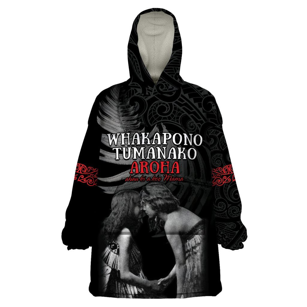 New Zealand Mother's Day Wearable Blanket Hoodie Maori Hongi Aroha Ahau Ki A Koe Mama LT9 One Size Black - Polynesian Pride