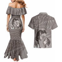 New Zealand Mother's Day Couples Matching Mermaid Dress and Hawaiian Shirt Maori Mo Toku Mama Silver Fern LT9 - Polynesian Pride