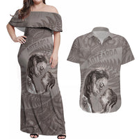 New Zealand Mother's Day Couples Matching Off Shoulder Maxi Dress and Hawaiian Shirt Maori Mo Toku Mama Silver Fern LT9 Nude - Polynesian Pride