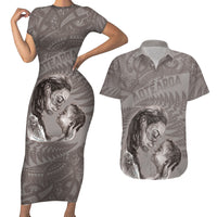 New Zealand Mother's Day Couples Matching Short Sleeve Bodycon Dress and Hawaiian Shirt Maori Mo Toku Mama Silver Fern LT9 Nude - Polynesian Pride