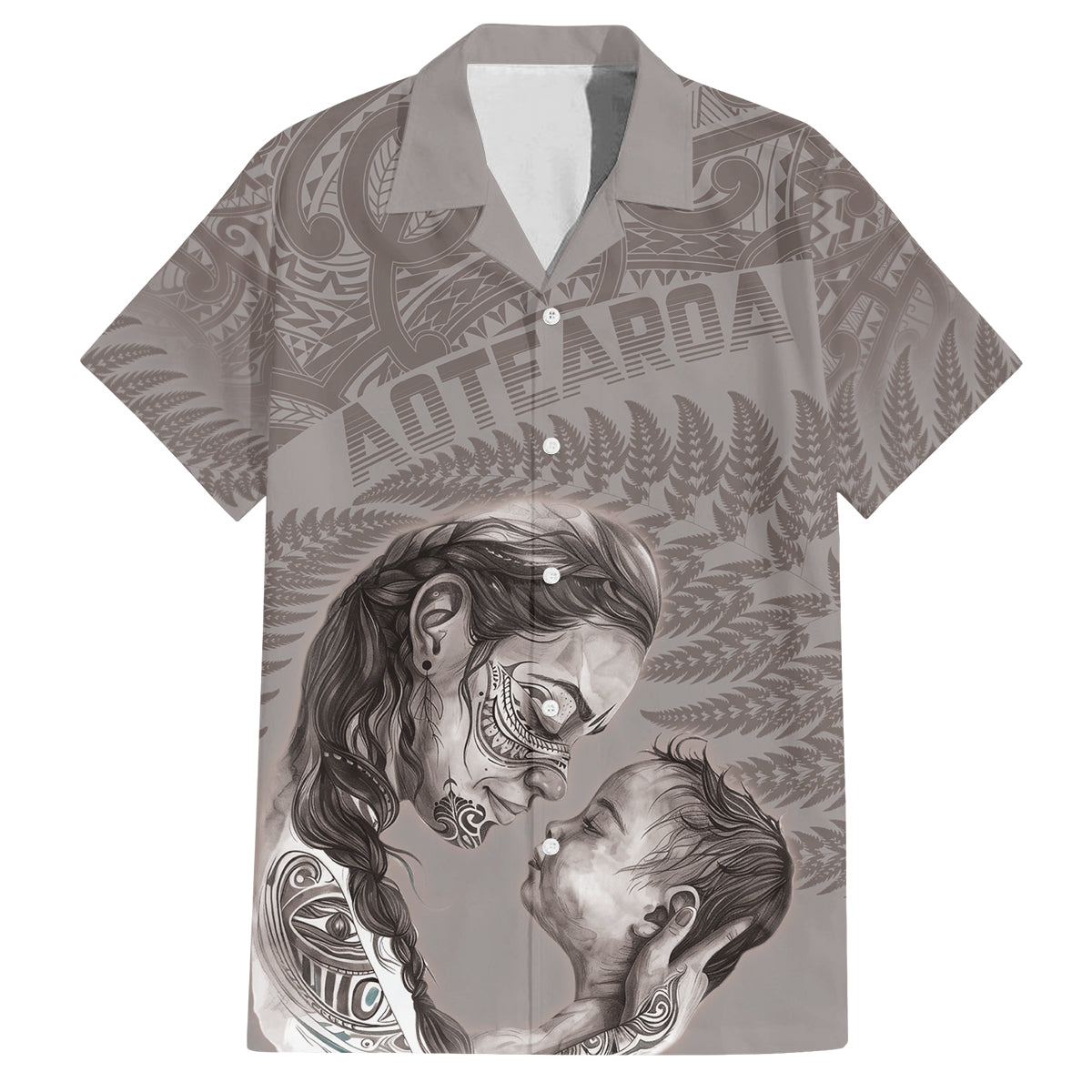 New Zealand Mother's Day Family Matching Long Sleeve Bodycon Dress and Hawaiian Shirt Maori Mo Toku Mama Silver Fern LT9 Dad's Shirt - Short Sleeve Nude - Polynesian Pride