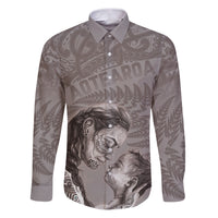 New Zealand Mother's Day Family Matching Puletasi and Hawaiian Shirt Maori Mo Toku Mama Silver Fern LT9 Dad's Shirt - Long Sleeve Nude - Polynesian Pride