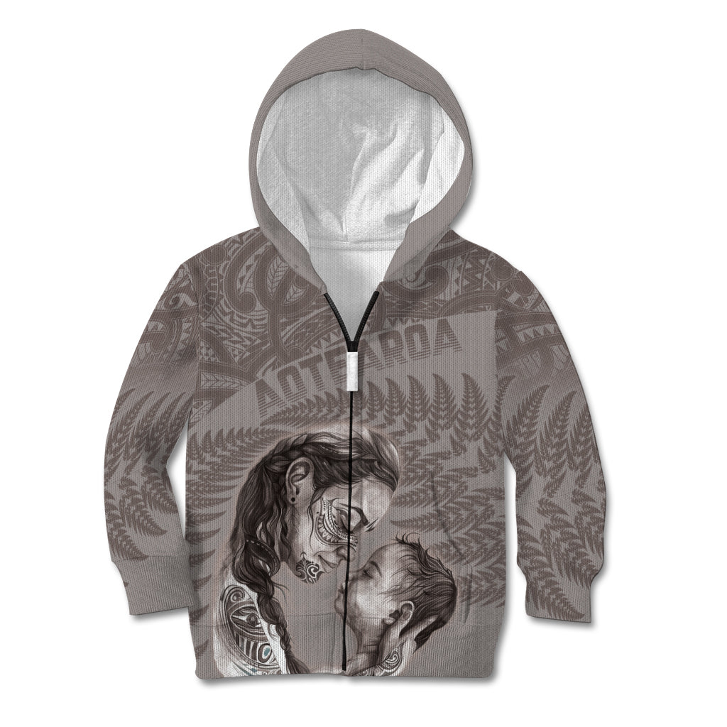 New Zealand Mother's Day Kid Hoodie Maori Mo Toku Mama Silver Fern LT9 Zip Hoodie Nude - Polynesian Pride