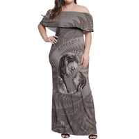New Zealand Mother's Day Off Shoulder Maxi Dress Maori Mo Toku Mama Silver Fern LT9 Women Nude - Polynesian Pride