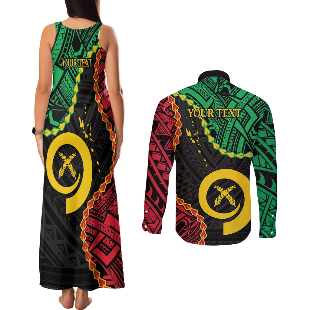 Personalised Vanuatu 44th Anniversary Couples Matching Tank Maxi Dress and Long Sleeve Button Shirt Tugeta Yumi Selebretem Indipendens Dei LT9 - Polynesian Pride