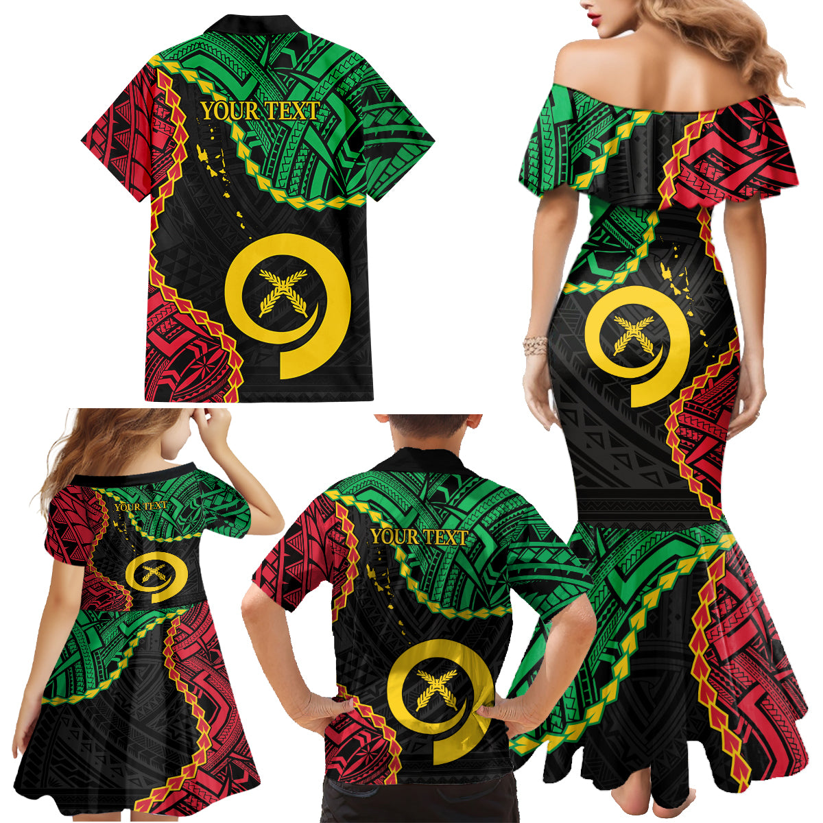 Personalised Vanuatu 44th Anniversary Family Matching Mermaid Dress and Hawaiian Shirt Tugeta Yumi Selebretem Indipendens Dei LT9 - Polynesian Pride