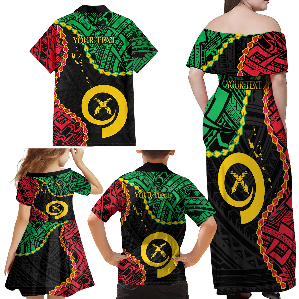 Personalised Vanuatu 44th Anniversary Family Matching Off Shoulder Maxi Dress and Hawaiian Shirt Tugeta Yumi Selebretem Indipendens Dei LT9 - Polynesian Pride