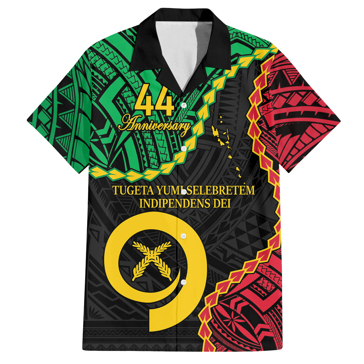 Personalised Vanuatu 44th Anniversary Family Matching Off Shoulder Maxi Dress and Hawaiian Shirt Tugeta Yumi Selebretem Indipendens Dei LT9 Dad's Shirt - Short Sleeve Black - Polynesian Pride
