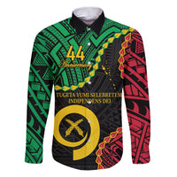 Personalised Vanuatu 44th Anniversary Family Matching Puletasi and Hawaiian Shirt Tugeta Yumi Selebretem Indipendens Dei LT9 Dad's Shirt - Long Sleeve Black - Polynesian Pride