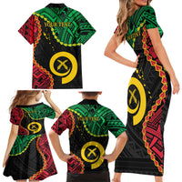 Personalised Vanuatu 44th Anniversary Family Matching Short Sleeve Bodycon Dress and Hawaiian Shirt Tugeta Yumi Selebretem Indipendens Dei LT9 - Polynesian Pride