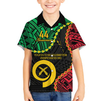 Personalised Vanuatu 44th Anniversary Family Matching Short Sleeve Bodycon Dress and Hawaiian Shirt Tugeta Yumi Selebretem Indipendens Dei LT9 Son's Shirt Black - Polynesian Pride