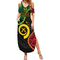 Personalised Vanuatu 44th Anniversary Family Matching Summer Maxi Dress and Hawaiian Shirt Tugeta Yumi Selebretem Indipendens Dei LT9 Mom's Dress Black - Polynesian Pride