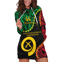 Personalised Vanuatu 44th Anniversary Hoodie Dress Tugeta Yumi Selebretem Indipendens Dei LT9 Black - Polynesian Pride