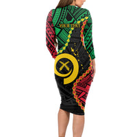 Personalised Vanuatu 44th Anniversary Long Sleeve Bodycon Dress Tugeta Yumi Selebretem Indipendens Dei LT9 - Polynesian Pride