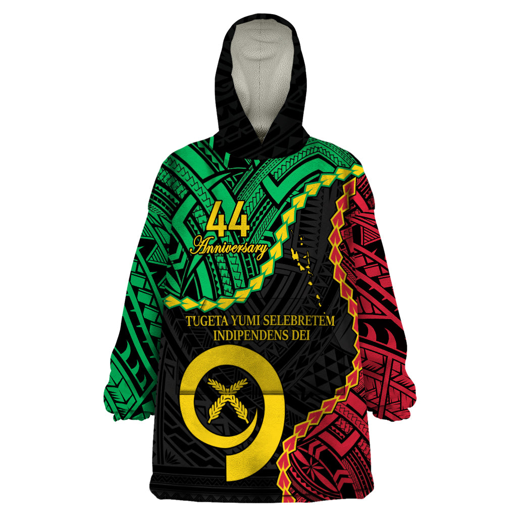 Personalised Vanuatu 44th Anniversary Wearable Blanket Hoodie Tugeta Yumi Selebretem Indipendens Dei LT9 One Size Black - Polynesian Pride