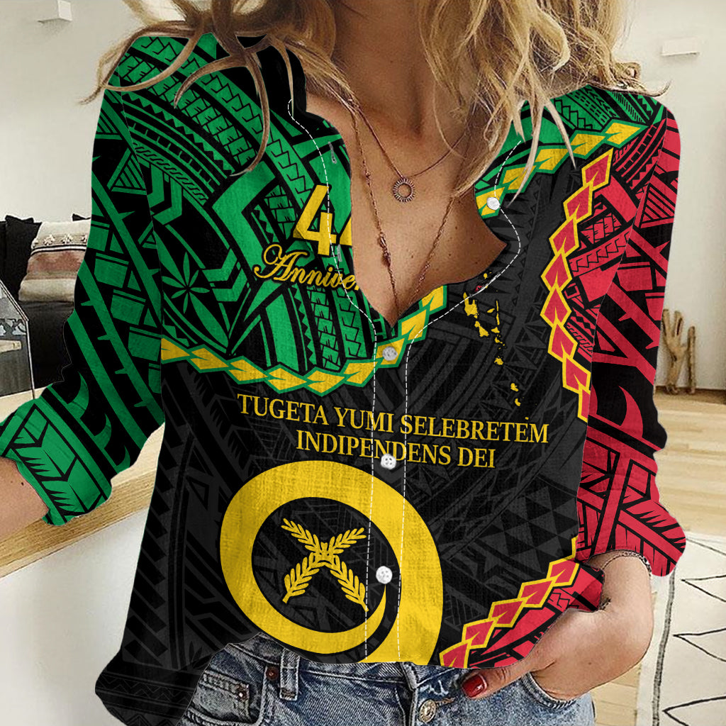 Personalised Vanuatu 44th Anniversary Women Casual Shirt Tugeta Yumi Selebretem Indipendens Dei LT9 Female Black - Polynesian Pride