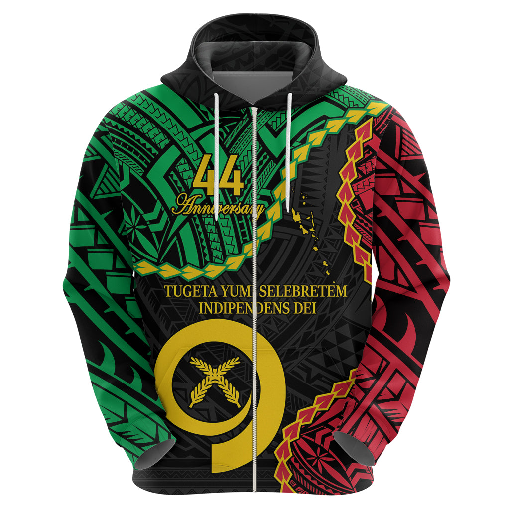 Personalised Vanuatu 44th Anniversary Zip Hoodie Tugeta Yumi Selebretem Indipendens Dei