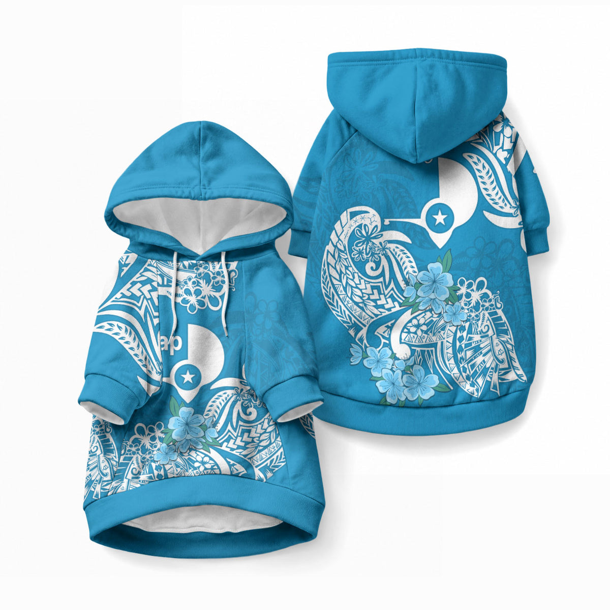 FSM Yap State Pet Hoodie Polynesian Floral Tribal LT9 Pullover Blue - Polynesian Pride
