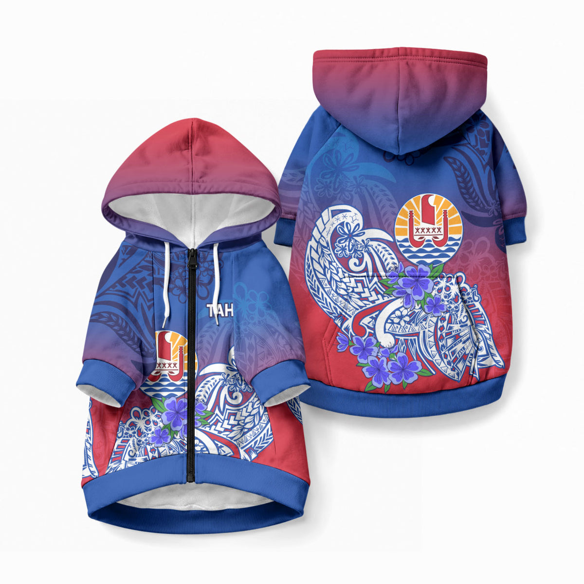 Tahiti Pet Hoodie Polynesian Floral Tribal LT9 Zip-up Blue - Polynesian Pride