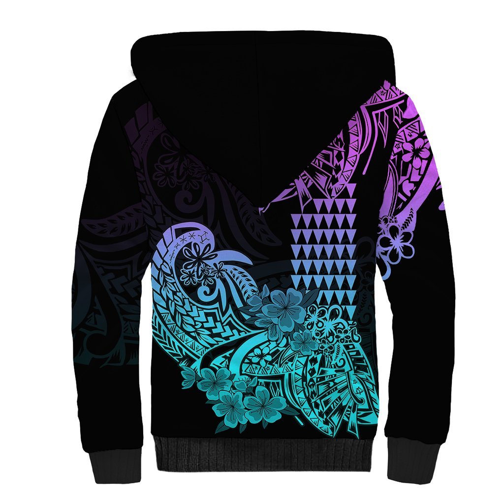 Hawaii Kakau Sherpa Hoodie Polynesian Floral Tribal Heliotrope Version LT9 - Polynesian Pride