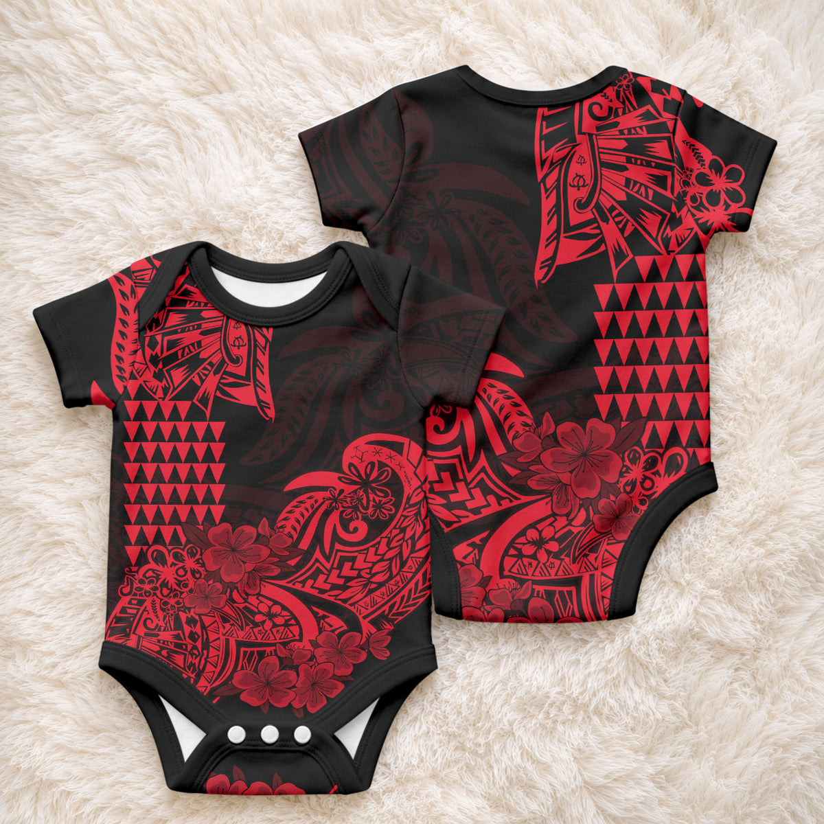 Hawaii Kakau Baby Onesie Polynesian Floral Tribal Red Version LT9 - Polynesian Pride