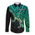 Custom Aotearoa Papua Shell Long Sleeve Button Shirt Maori Tribal Pattern LT9 Unisex Green - Polynesian Pride