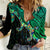 Custom Aotearoa Papua Shell Women Casual Shirt Maori Tribal Pattern LT9 Female Green - Polynesian Pride