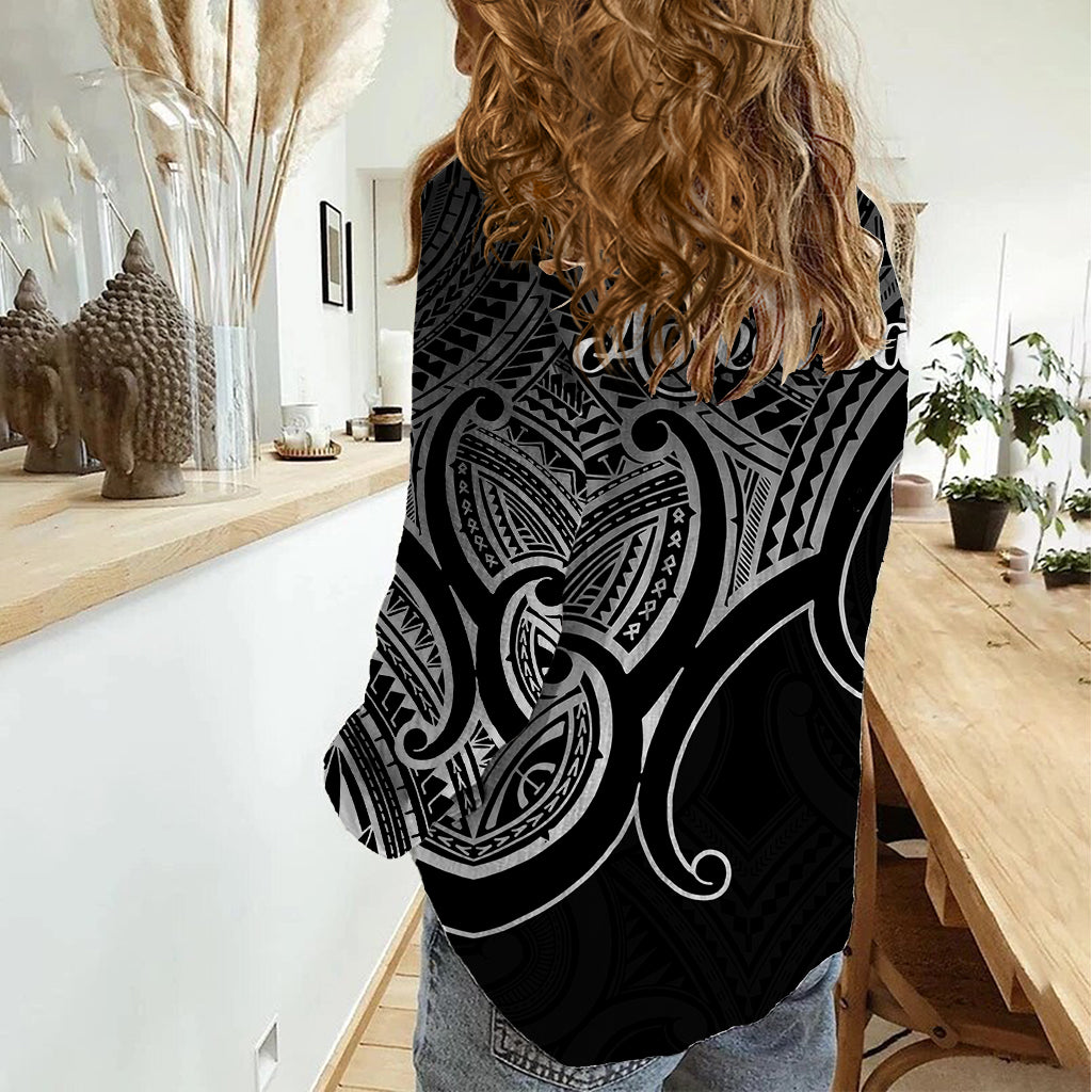 Aotearoa Maori Koru Women Casual Shirt Polynesian Pacific Tribal - Black LT9 - Polynesian Pride