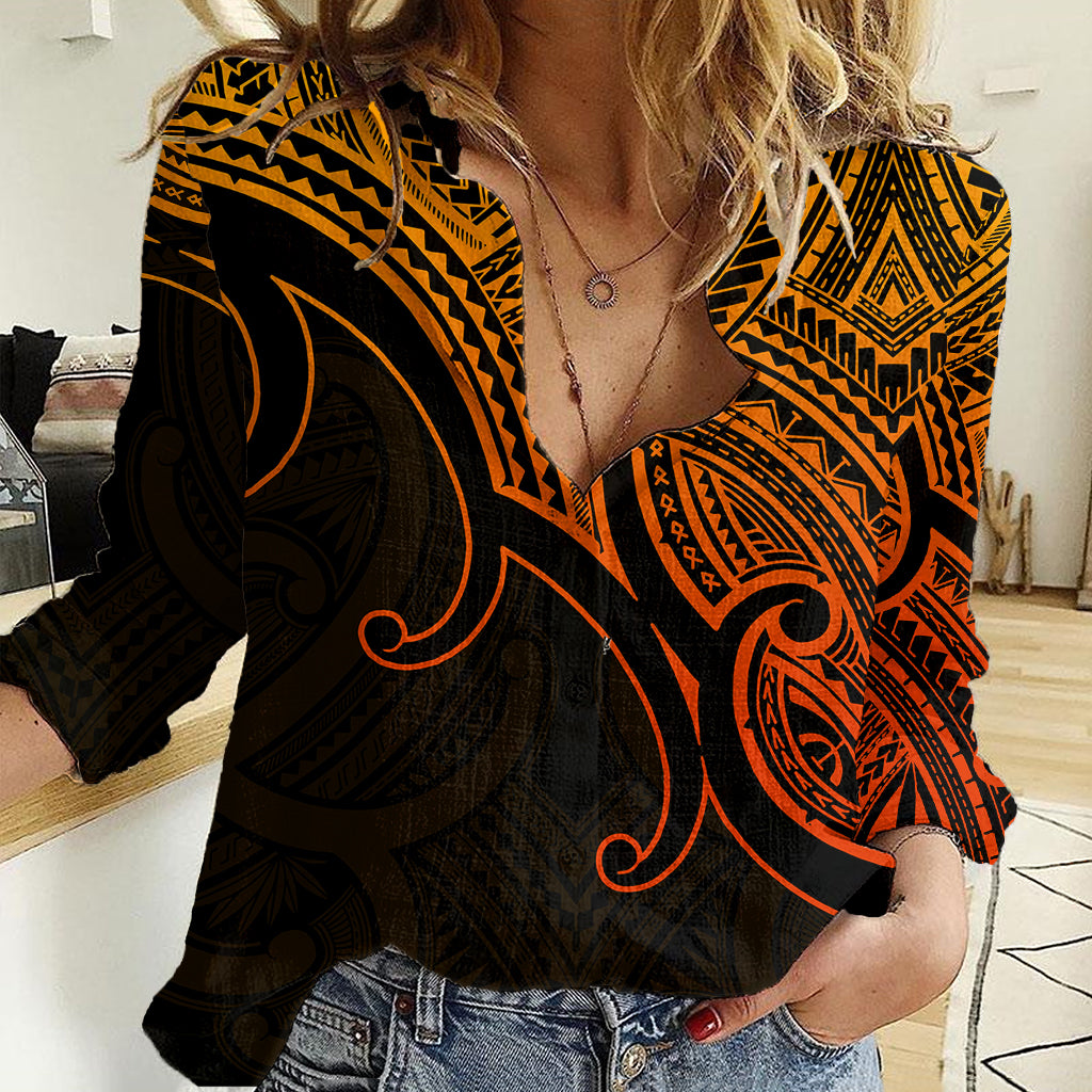 Aotearoa Maori Koru Women Casual Shirt Polynesian Pacific Tribal - Gold LT9 Female Gold - Polynesian Pride