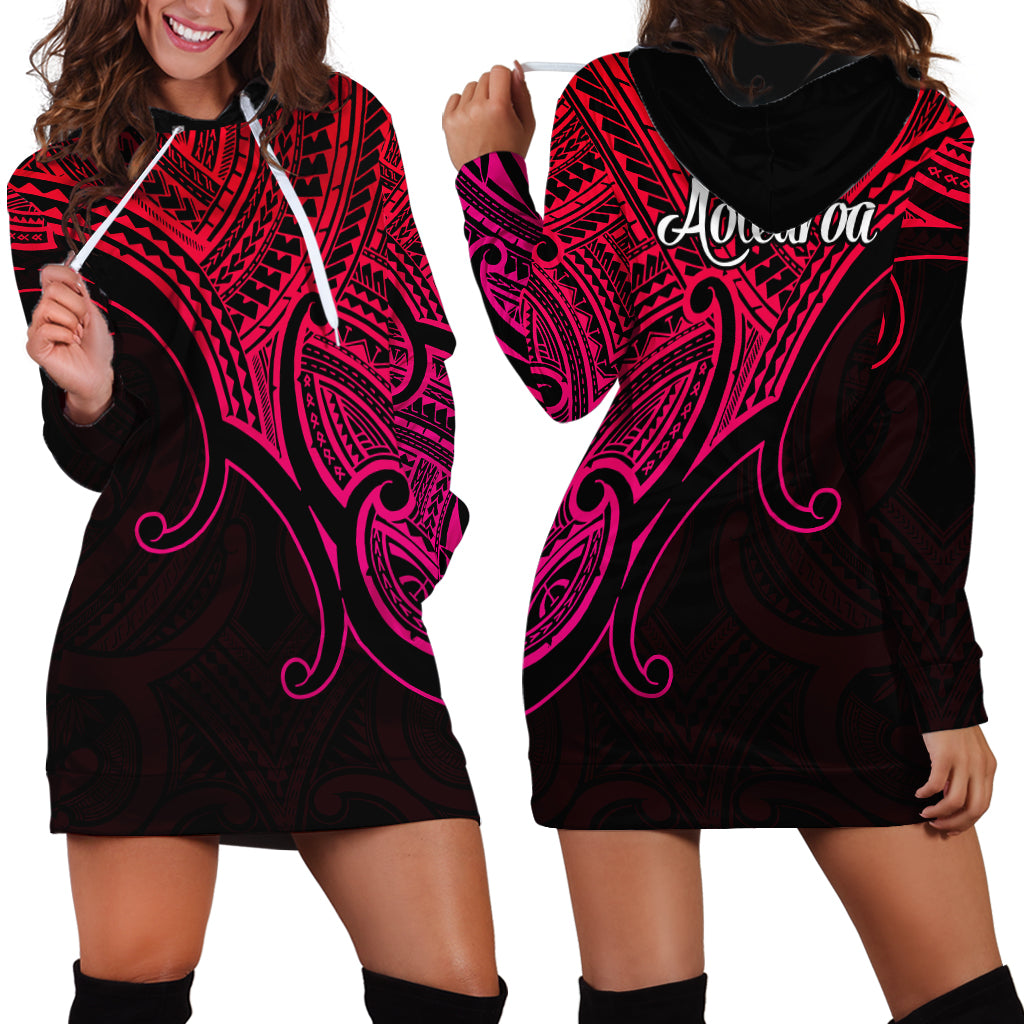 Aotearoa Maori Koru Hoodie Dress Polynesian Pacific Tribal - Pink LT9 - Polynesian Pride