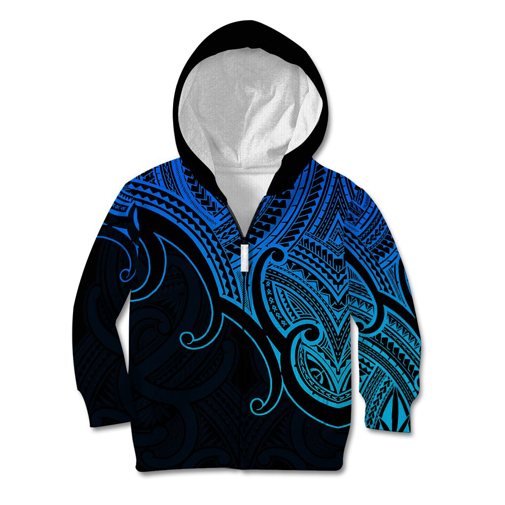 Custom Aotearoa Maori Koru Kid Hoodie Polynesian Pacific Tribal - Blue LT9 - Polynesian Pride
