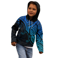 Custom Aotearoa Maori Koru Kid Hoodie Polynesian Pacific Tribal - Blue LT9 - Polynesian Pride