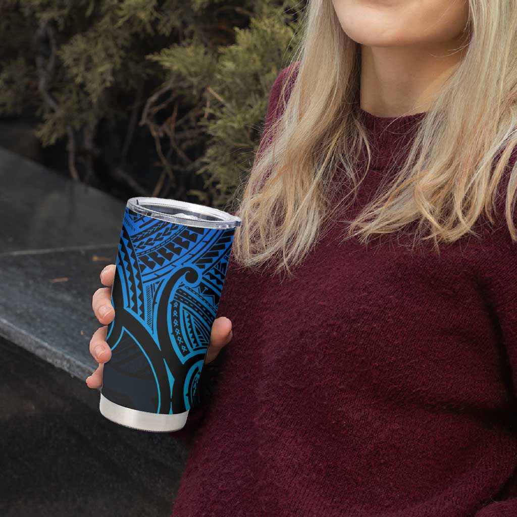 Personalised Aotearoa Papua Shell Tumbler Cup Blue Polynesian Pacific Tribal LT9 - Polynesian Pride