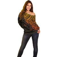 Custom Aotearoa Maori Koru Off Shoulder Sweater Polynesian Pacific Tribal - Gold LT9 - Polynesian Pride