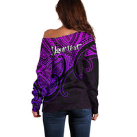 Custom Aotearoa Maori Koru Off Shoulder Sweater Polynesian Pacific Tribal - Purple LT9 - Polynesian Pride