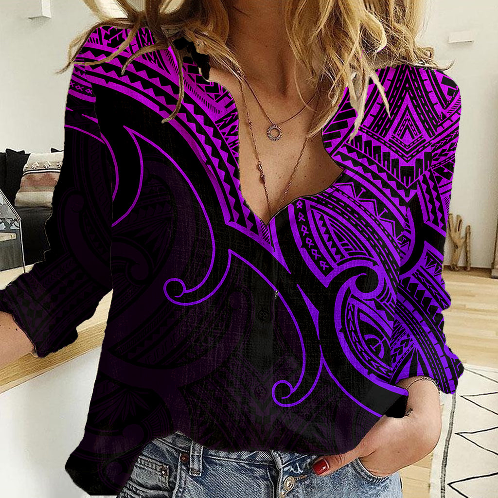 Custom Aotearoa Maori Koru Women Casual Shirt Polynesian Pacific Tribal - Purple LT9 Female Purple - Polynesian Pride