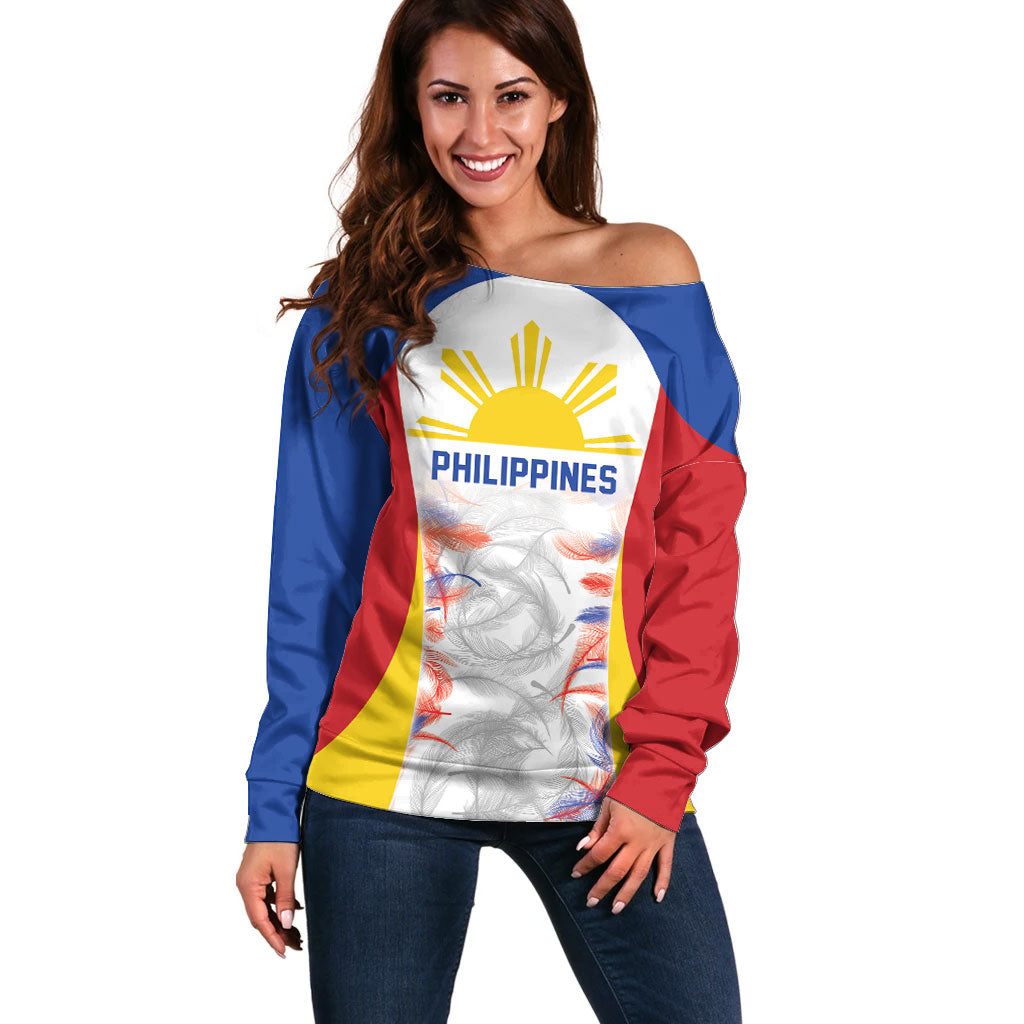 Philippines Flag Day Off Shoulder Sweater Filipino Feather Pattern