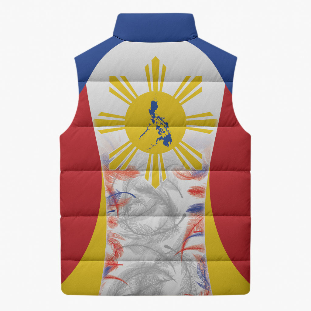 Philippines Flag Day Sleeveless Puffer Jacket Filipino Feather Pattern