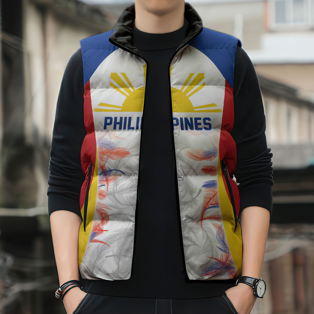 Philippines Flag Day Sleeveless Puffer Jacket Filipino Feather Pattern