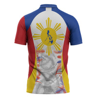 Philippines Flag Day Zipper Polo Shirt Filipino Feather Pattern