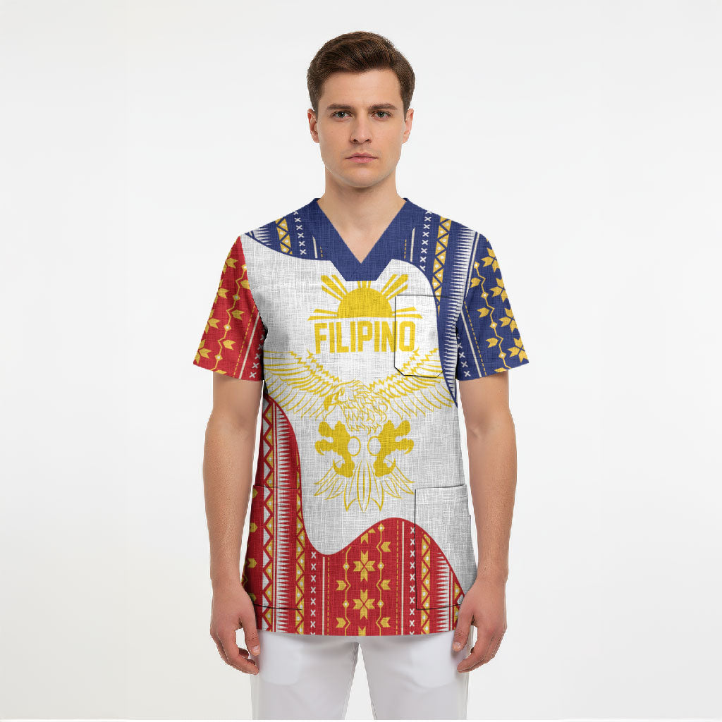 Philippines Flag Day Scrub Top Filipino Traditional Igorot Tribal Pattern
