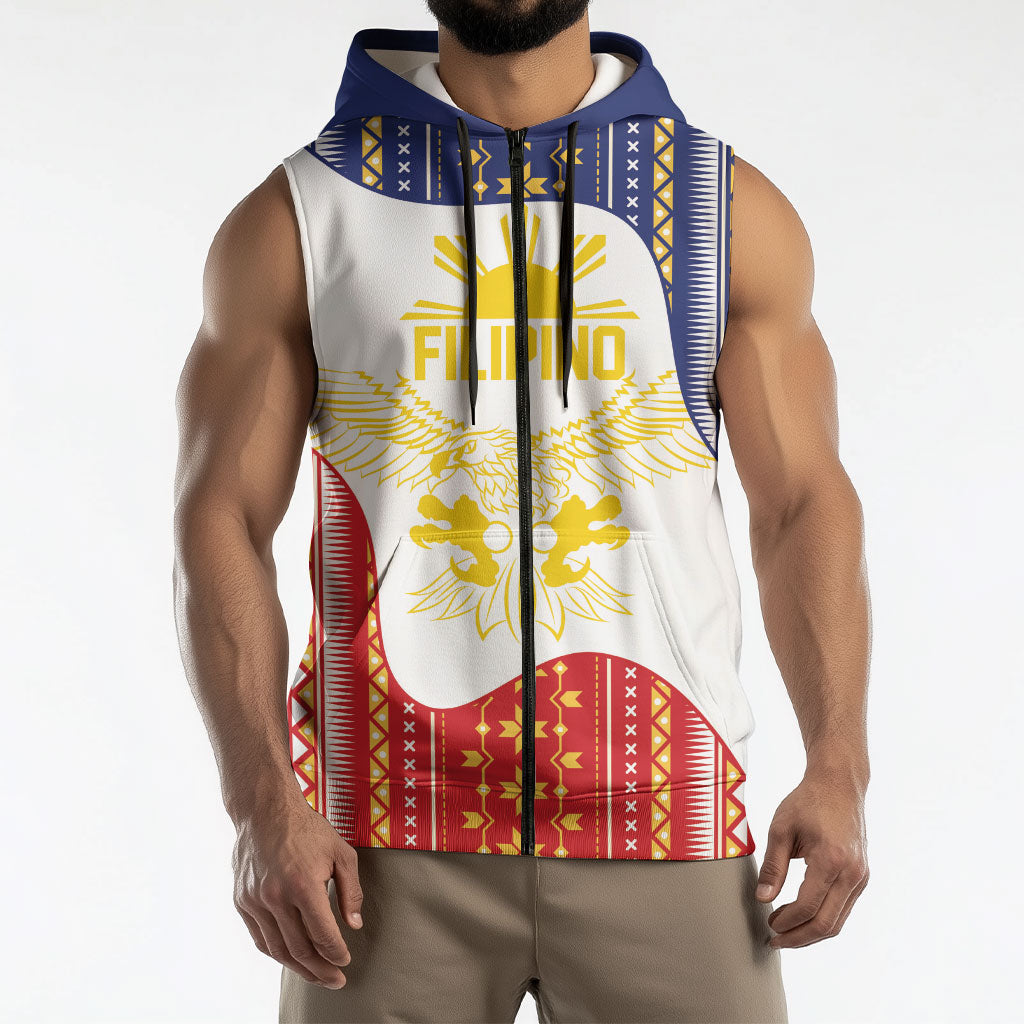 Philippines Flag Day Sleeveless Zip Hoodie Filipino Traditional Igorot Tribal Pattern