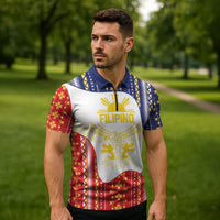 Philippines Flag Day Zipper Polo Shirt Filipino Traditional Igorot Tribal Pattern