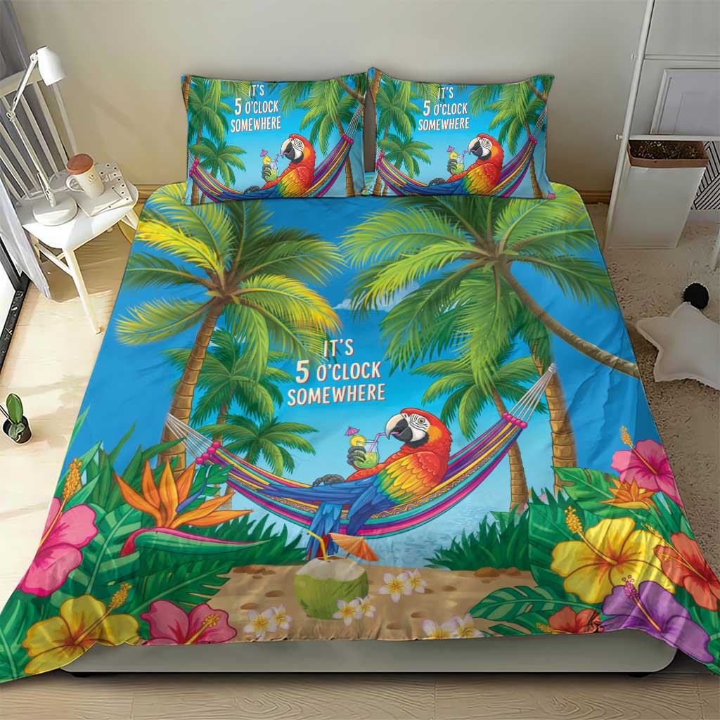5 Oclock Somewhere Bedding Set Hawaii Parrots Cocktail Summer Beach Vibe - Polynesian Pride