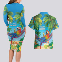 5 Oclock Somewhere Couples Matching Long Sleeve Bodycon Dress and Hawaiian Shirt Hawaii Parrots Cocktail Summer Beach Vibe LT9 - Polynesian Pride