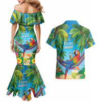 5 Oclock Somewhere Couples Matching Mermaid Dress and Hawaiian Shirt Hawaii Parrots Cocktail Summer Beach Vibe LT9 - Polynesian Pride
