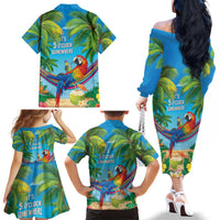 5 Oclock Somewhere Family Matching Off The Shoulder Long Sleeve Dress and Hawaiian Shirt Hawaii Parrots Cocktail Summer Beach Vibe LT9 - Polynesian Pride