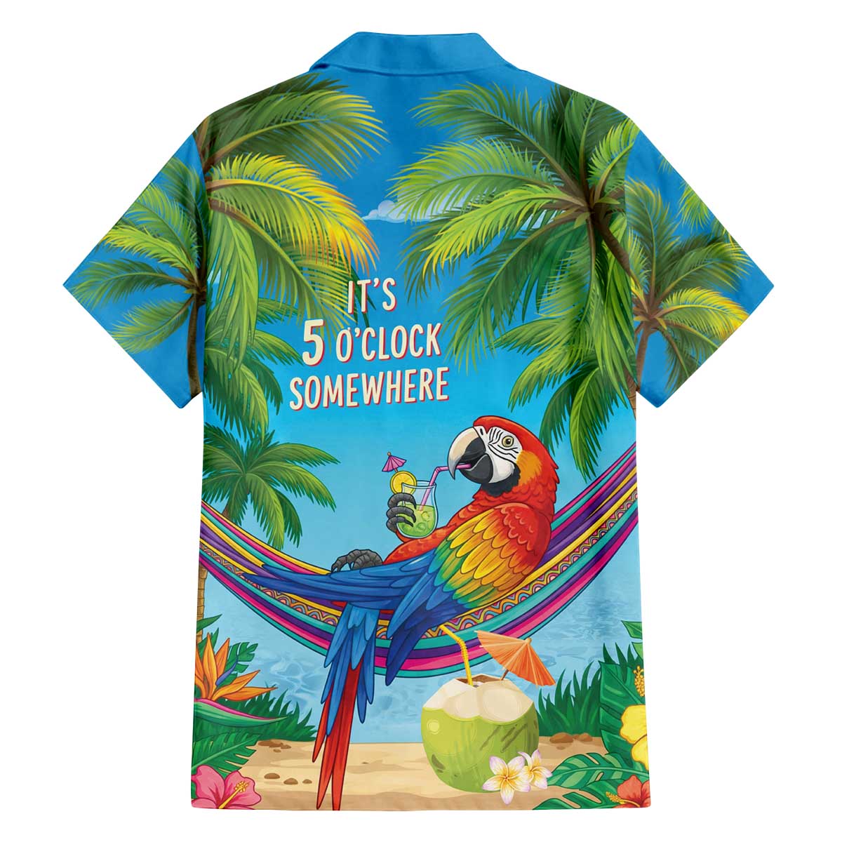 5 Oclock Somewhere Family Matching Off The Shoulder Long Sleeve Dress and Hawaiian Shirt Hawaii Parrots Cocktail Summer Beach Vibe LT9 - Polynesian Pride